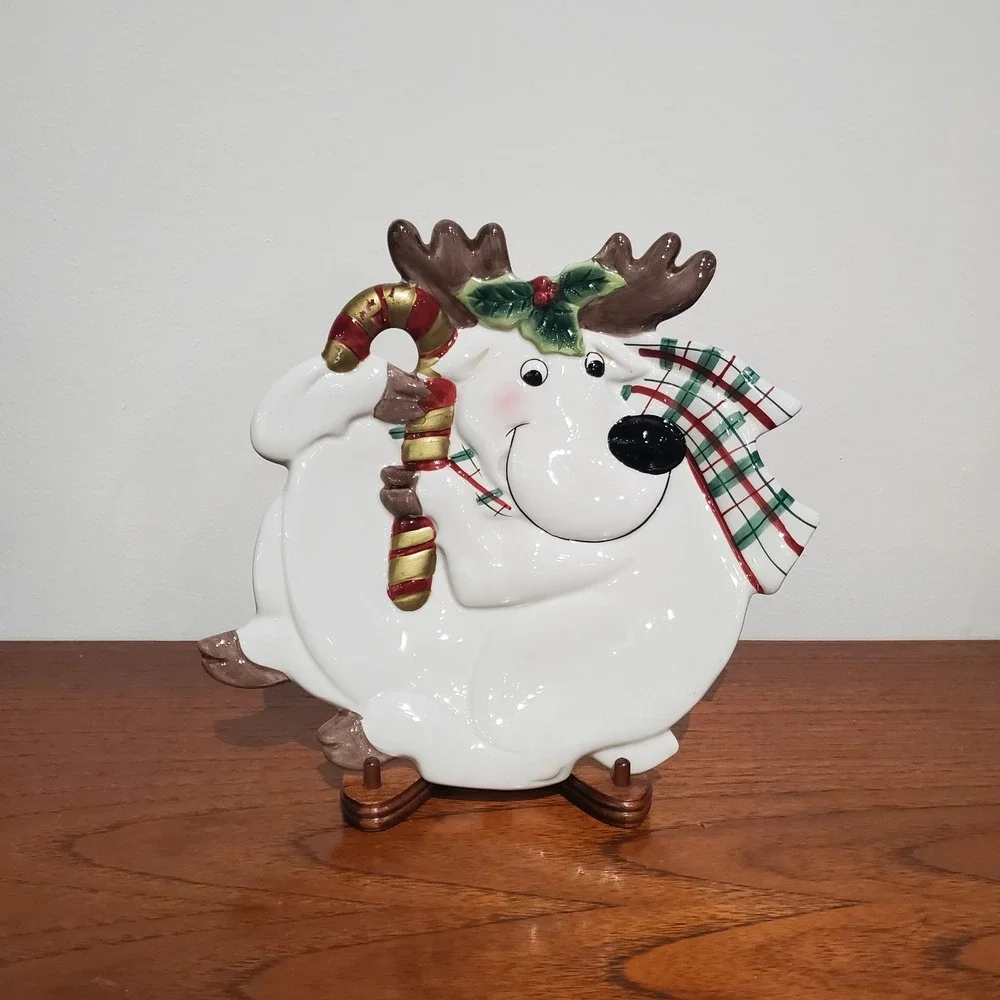 Fitz and Floyd Essentials Christmas Moose Plate‎ Holiday Decor